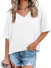 Lovesoft - Loose Fit V Neck Short Sleeve Casual Tee
