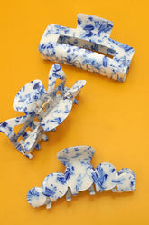 VINTAGE TOILE PATTERN PORCELAIN HAIR CLAW CLIPS