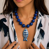 Blue Fish Pendant Beaded Necklace