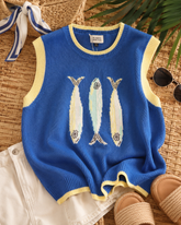 ROUND NECK 'FISH' GRAPHIC SWEATER VEST