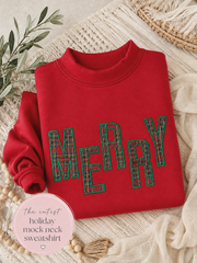 Red Christmas Plaid mock neck sweatshirt