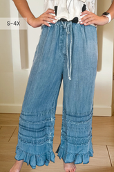 Twisted Fate Flared Ruffle Hem Medium Wash Pant Jeans