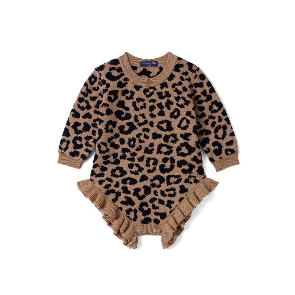 SWaddle AN - Leopard Baby Knit Ruffle Romper