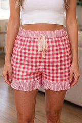 Plaid Cotton Shorts High Waist Shift Casual Summer