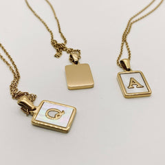 Square Initial 18K Gold-plated Stainless Steel Necklace