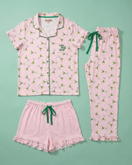 3-Piece - Extra Dirty Martini Frilly PJ Set w/ Bonus Shorts