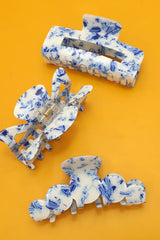VINTAGE TOILE PATTERN PORCELAIN HAIR CLAW CLIPS