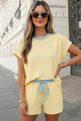 Ribbed Contrast Trim 2pcs Shorts Set | S-XL