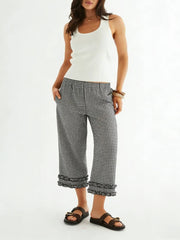 Rosa Clothing - Gingham ruffle hem frill trim cotton pants cropped pants