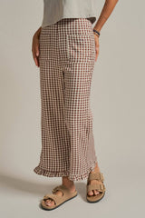 Urban Daizy - Gingham Ruffle Hem Cropped Wide Leg Pants