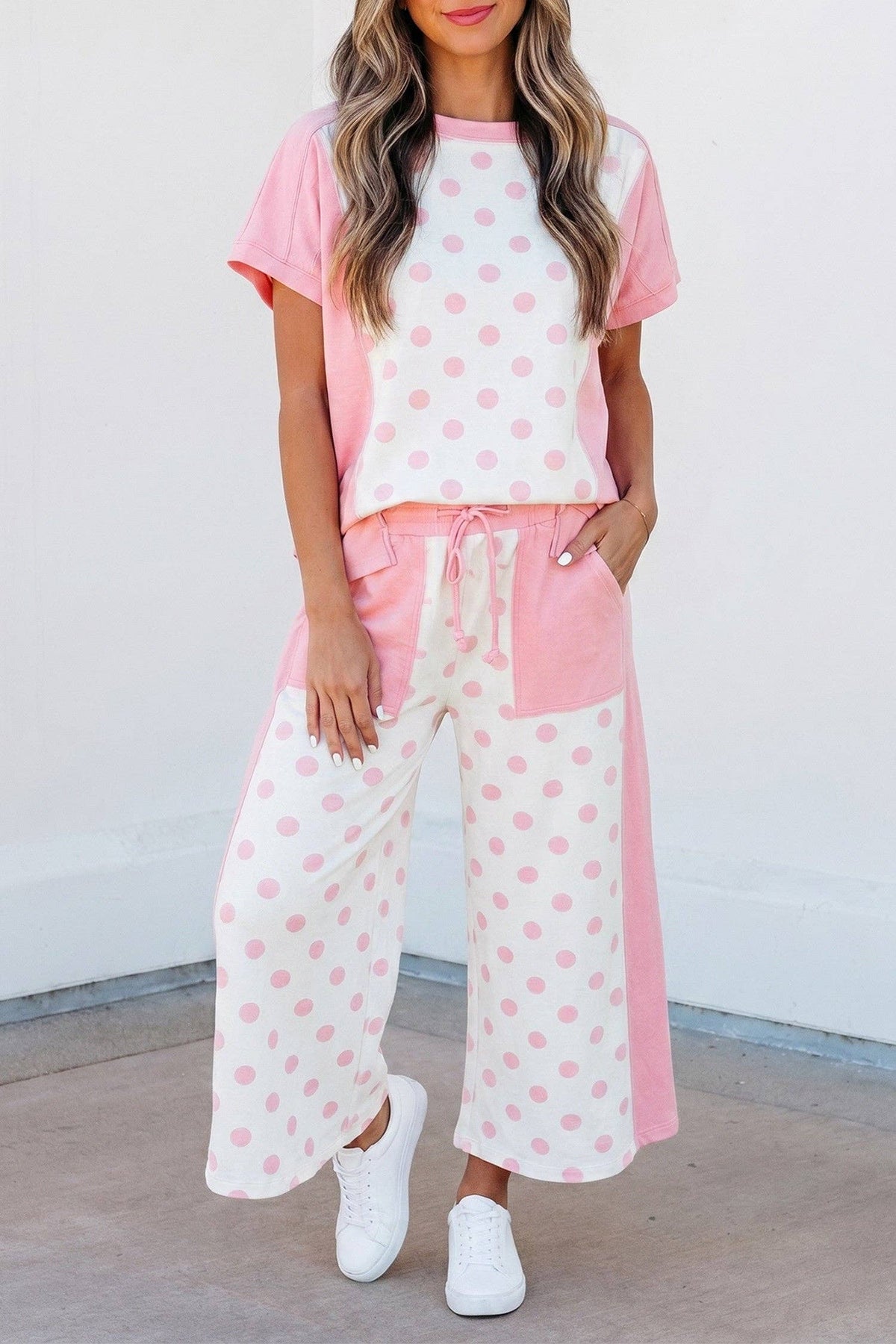 Thomas & Co Wholesale - Pink Polka Dot Wide Leg Set