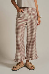 Urban Daizy - Gingham Ruffle Hem Cropped Wide Leg Pants