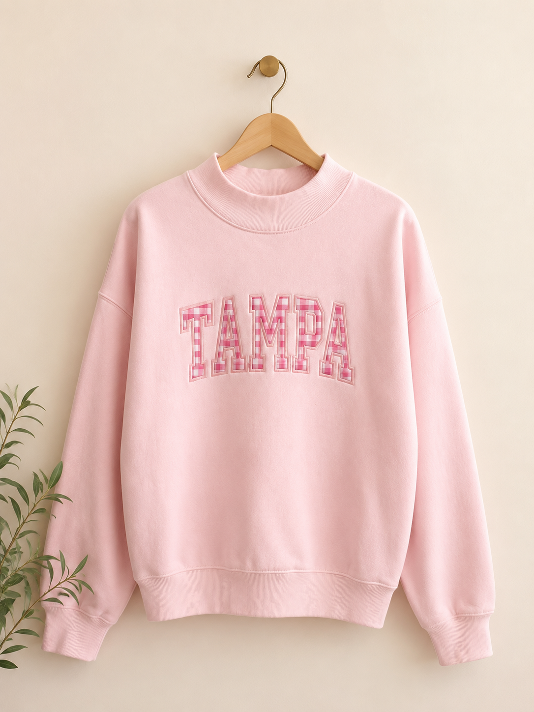 Pink Gingham Tampa Mock Neck Sweatshirt