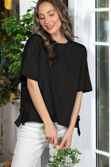 Vine & Love - Bow Side Slit 100% Cotton Knit Top VT82807