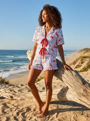 LOBSTER By the Sea - Frilly SS Notch Collar short set 