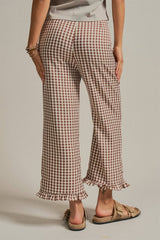 Urban Daizy - Gingham Ruffle Hem Cropped Wide Leg Pants