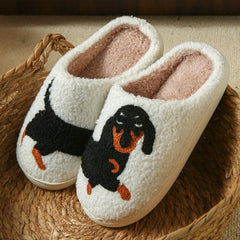 Cartoon Dachshund Fleece Cozy Slippers