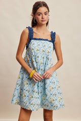 Floral Ruffle Strap Mini Dress
