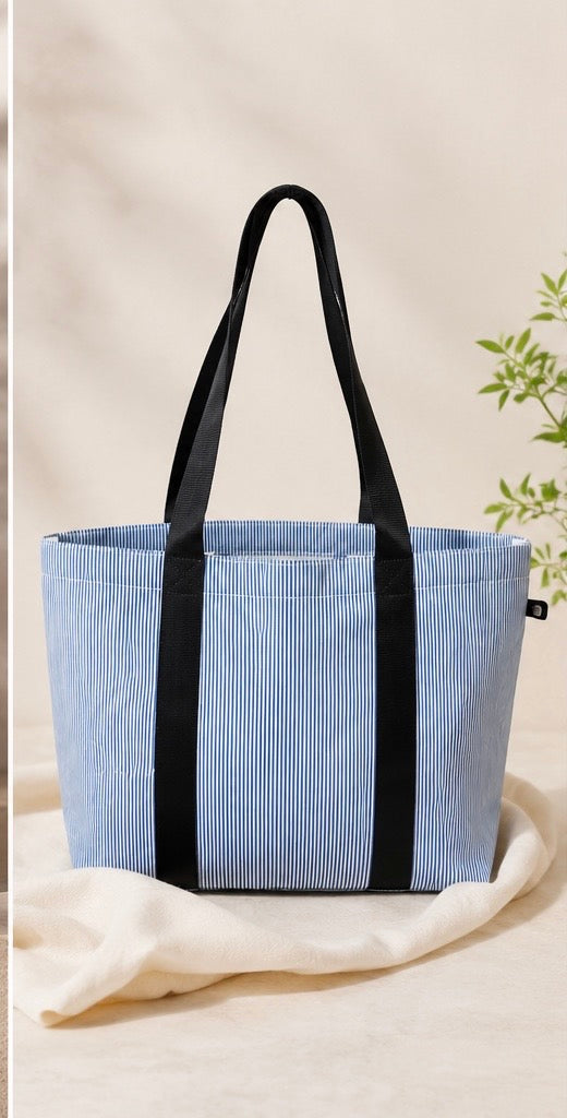 Navy Preppy Stripe ~WIPEABLE~ Little Mama Tote | Mint