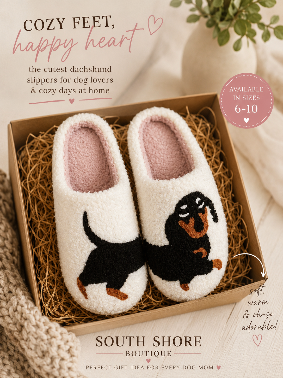Cartoon Dachshund Fleece Cozy Slippers
