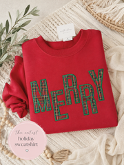 Red crew neck Merry Plaid sweatshirt