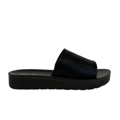 Women’s Platform Slide Sandals – Faux Leather & Comfort Sole