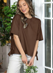 Vine & Love - Bow Side Slit 100% Cotton Knit Top VT82807