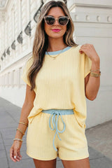 Ribbed Contrast Trim 2pcs Shorts Set | S-XL