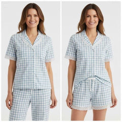 Eyelet trim Gingham PJ Set - Bonus Shorts