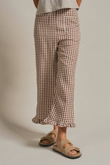 Urban Daizy - Gingham Ruffle Hem Cropped Wide Leg Pants